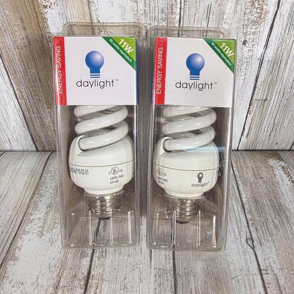 Daylight Company 11W Energy Saving CFL Spiral Bulb E26 6500K 600 Lumens 2 Pack